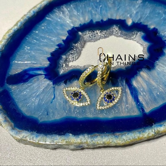 2PACK Turkish Evil Eye Earrings Silver Zircon Charm Crystal Blue Eyes Woman Girl - Picture 3 of 4